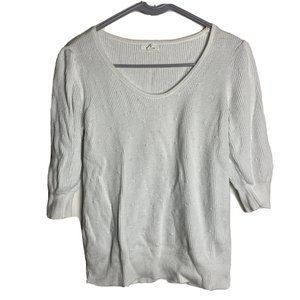 Maurices Women Sweater Meidum White Pullover Ribbed Scoop Neck 3/4 Sleeve